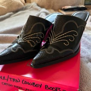 Black open back cowboy boot style slip on